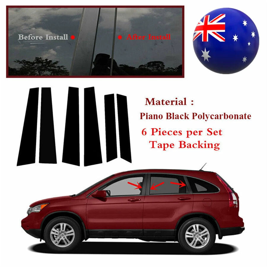 6 Pcs Black Window Pillar Trim Covers for Honda CR-V (2007-2011)