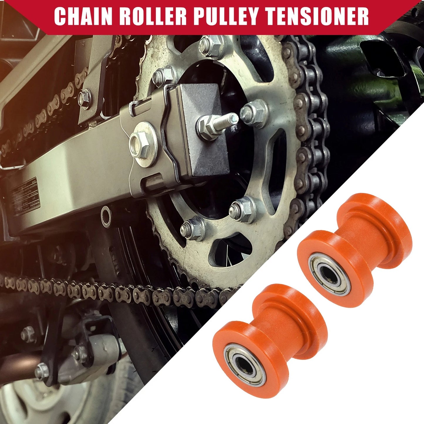 2 x 8mm Chain Roller Pulley Tensioner for Motorcycle Mini Bike ATV Orange