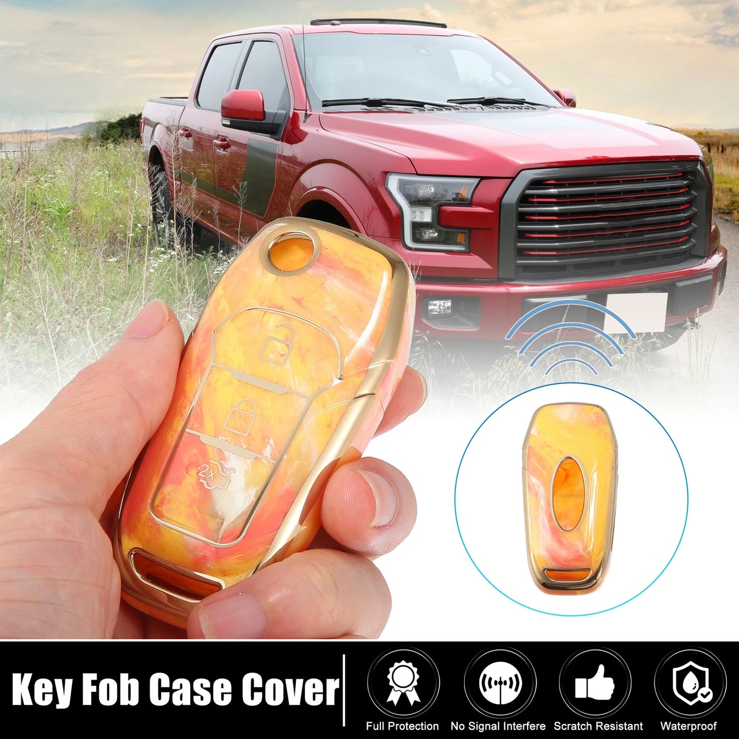 3 x Key Fob Remote Control Cover TPU Shell Orange for Ford F150 (2015-2018)