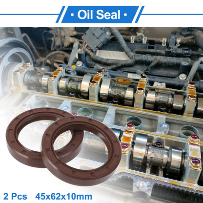 Oil Seal 45x62x10mm 2x Seal Ring Rotary Shaft Seal FKM Rubber Brown