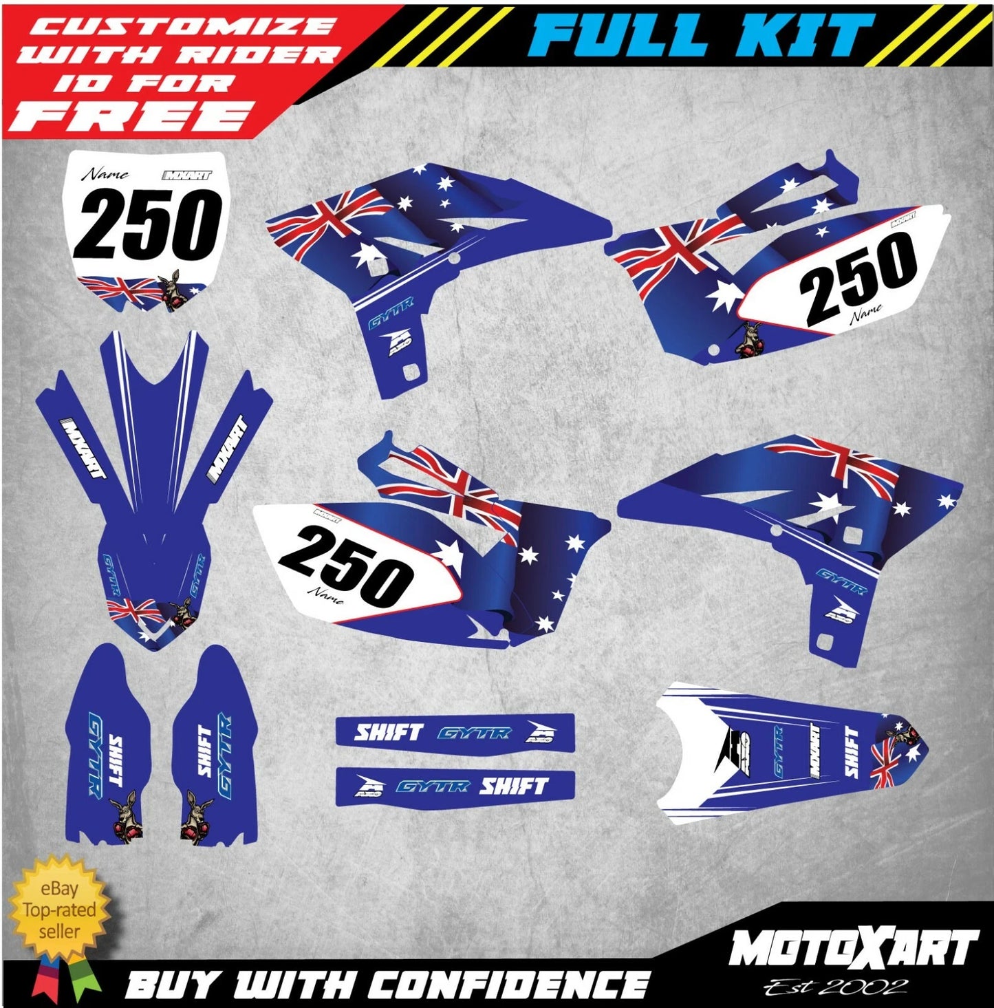 Custom Graphics Full Kit for Yamaha YZF 250 (2010-2013) AUSSIE STYLE Stickers