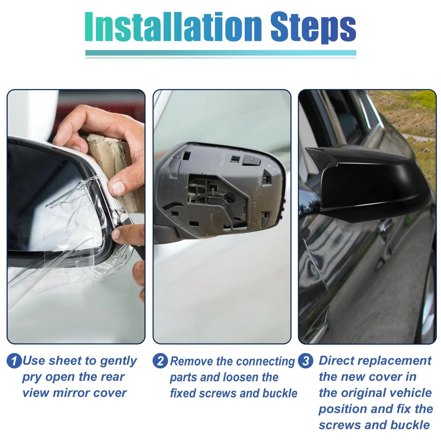 Black Rearview Side Mirror Cover Cap for BMW 535i GT (2011-2013)