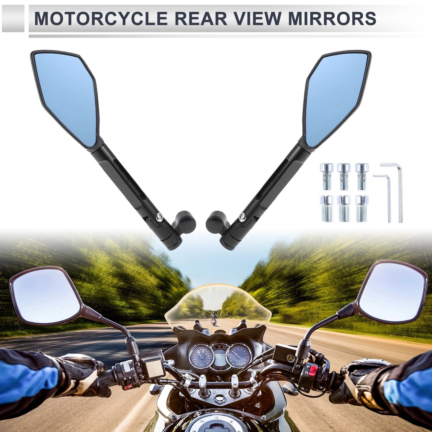 Rear View Mirror M8/M10 Black Blue Aluminum Alloy for Motorcycle