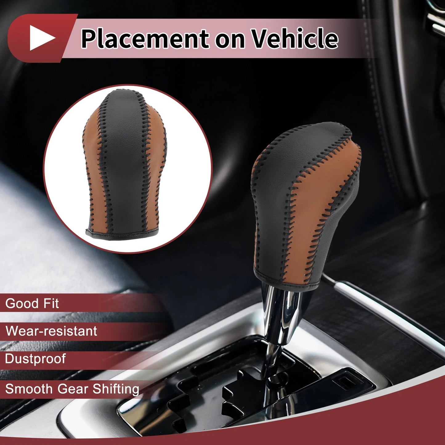 Gear Shift Knob Cover for Nissan Maxima 2016-2023 Black Brown Faux Leather