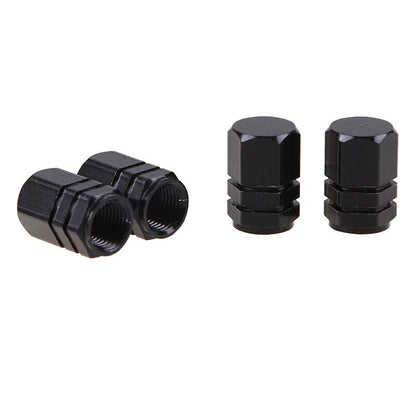 4 Pcs Black Aluminum Tire Valve Caps for Car Motorcycle Bike Wheel