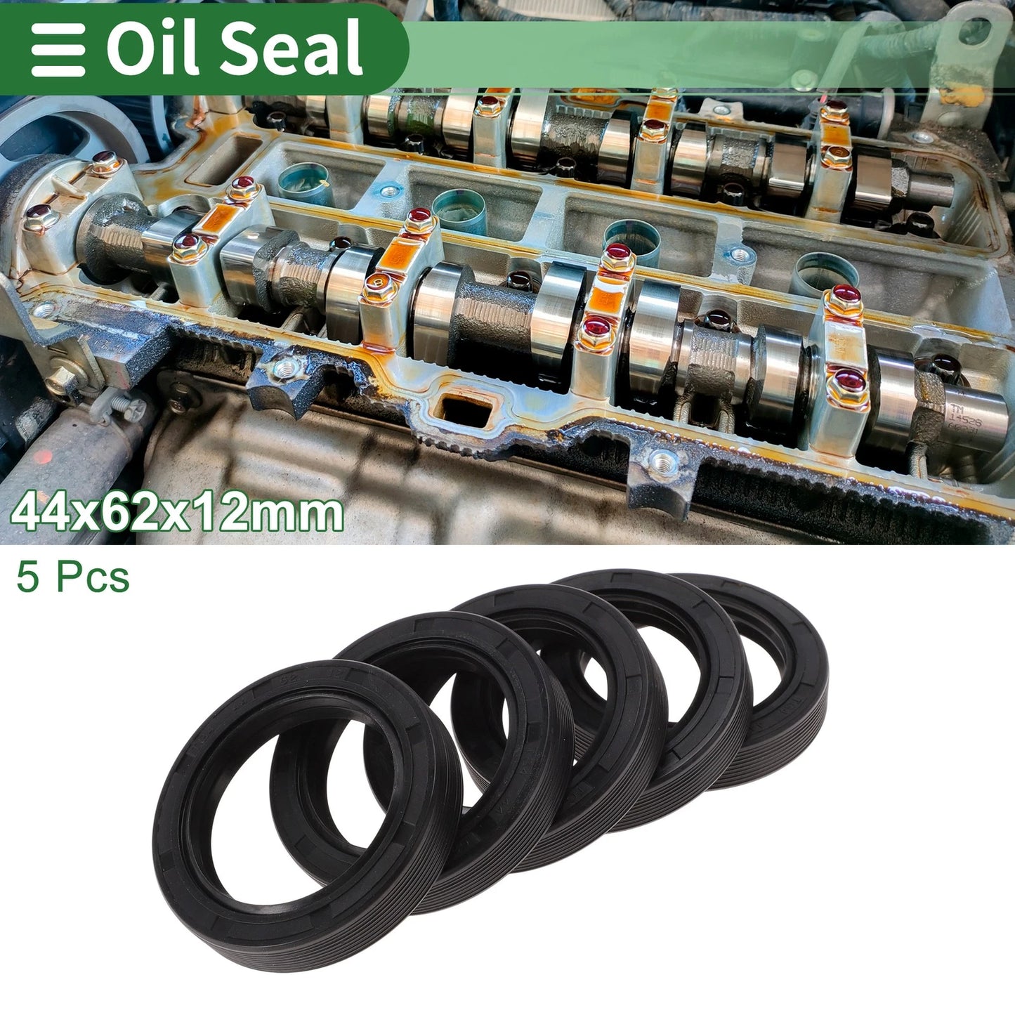 Oil Seal / 44x62x12mm / NBR Rubber High Pressure Black, 5 Pcs