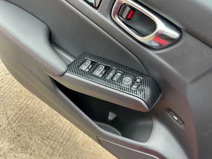 4x LHD Carbon Fiber Door Window Lift Cover Trim for Honda Civic (2022-2023)