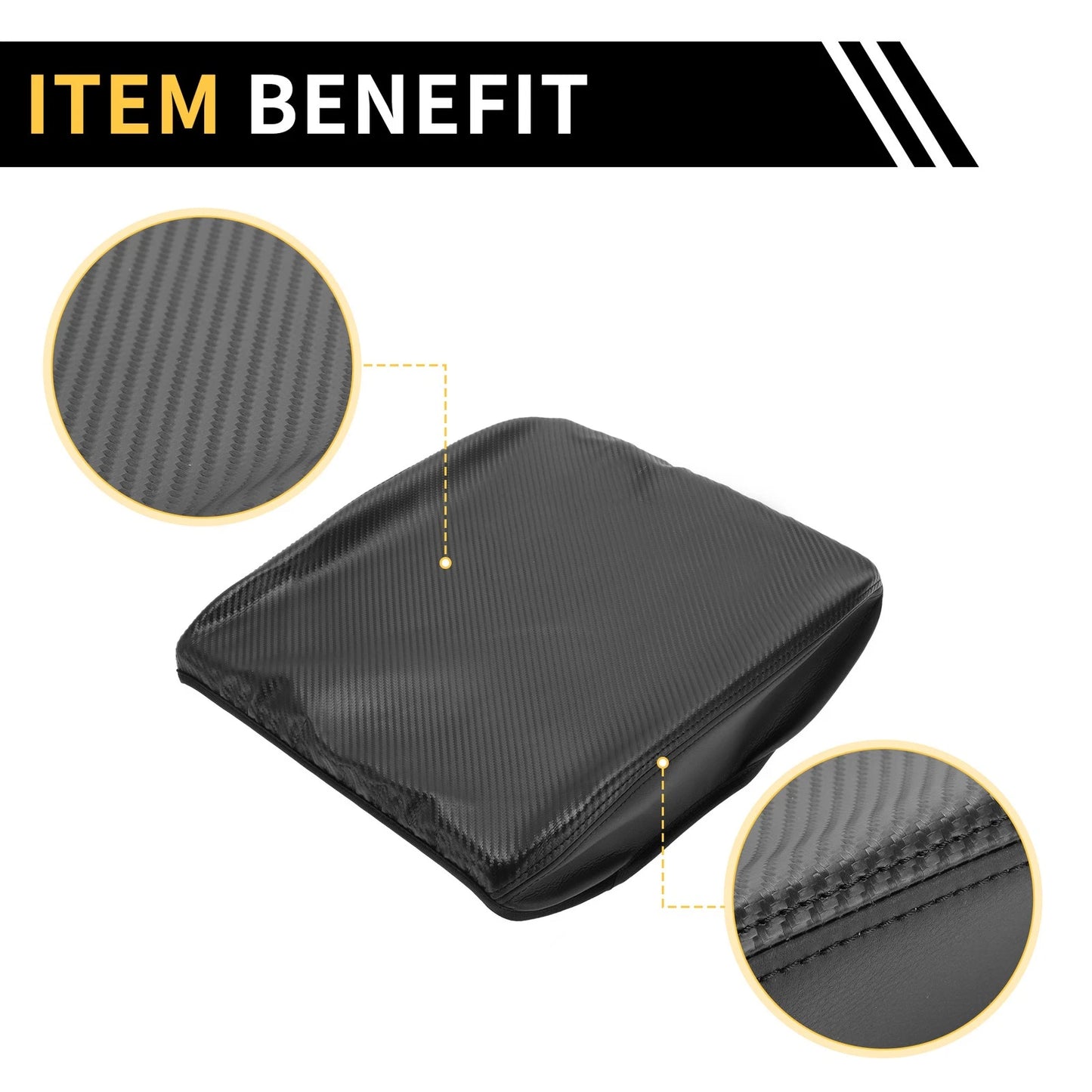 Armrest Cover for Dodge Ram Microfiber Leather Middle Carbon Fiber Black