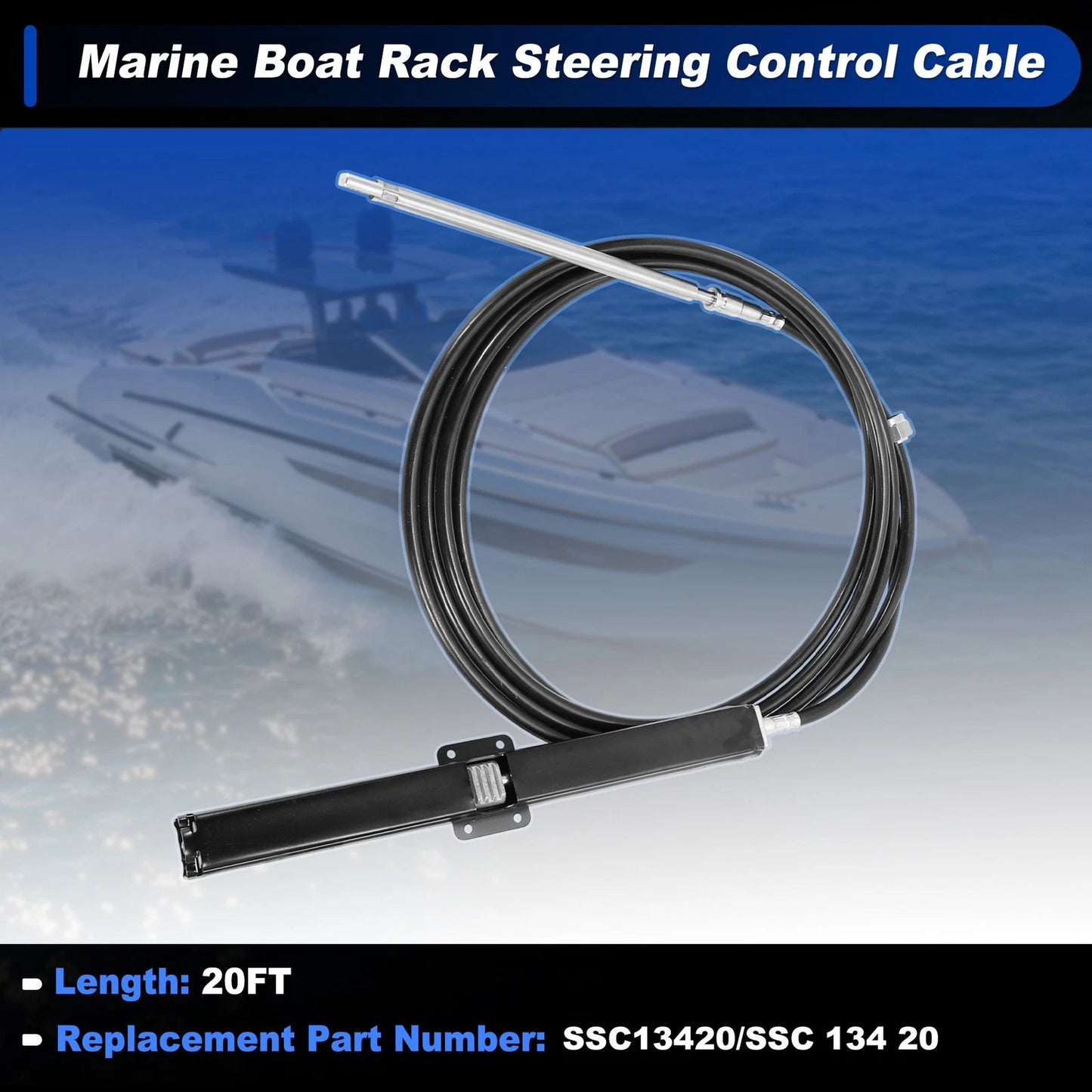 Steering Control Cable 20 Ft Marine Boat Rack Black 1 Pc