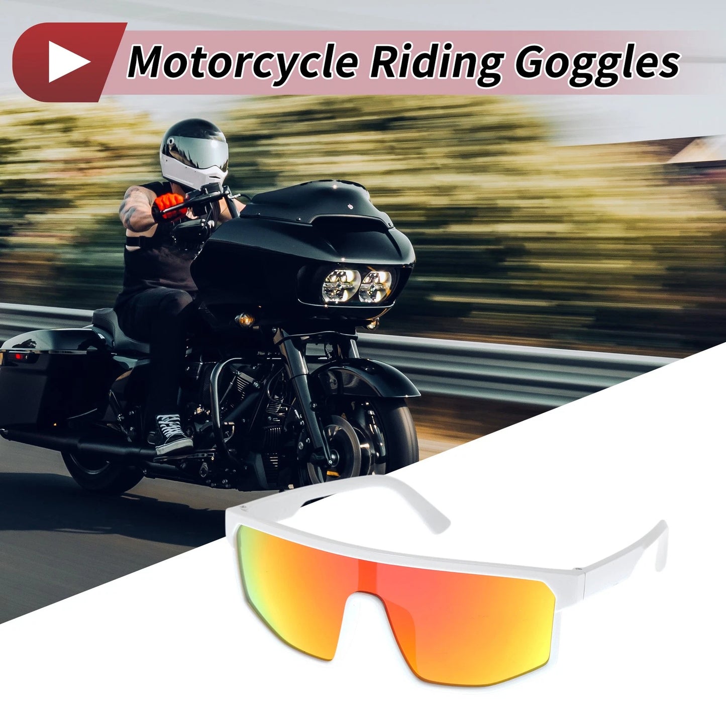 1 x Motorcycle Riding Goggles Red Lens White Frame PC Cycling Sunglasses