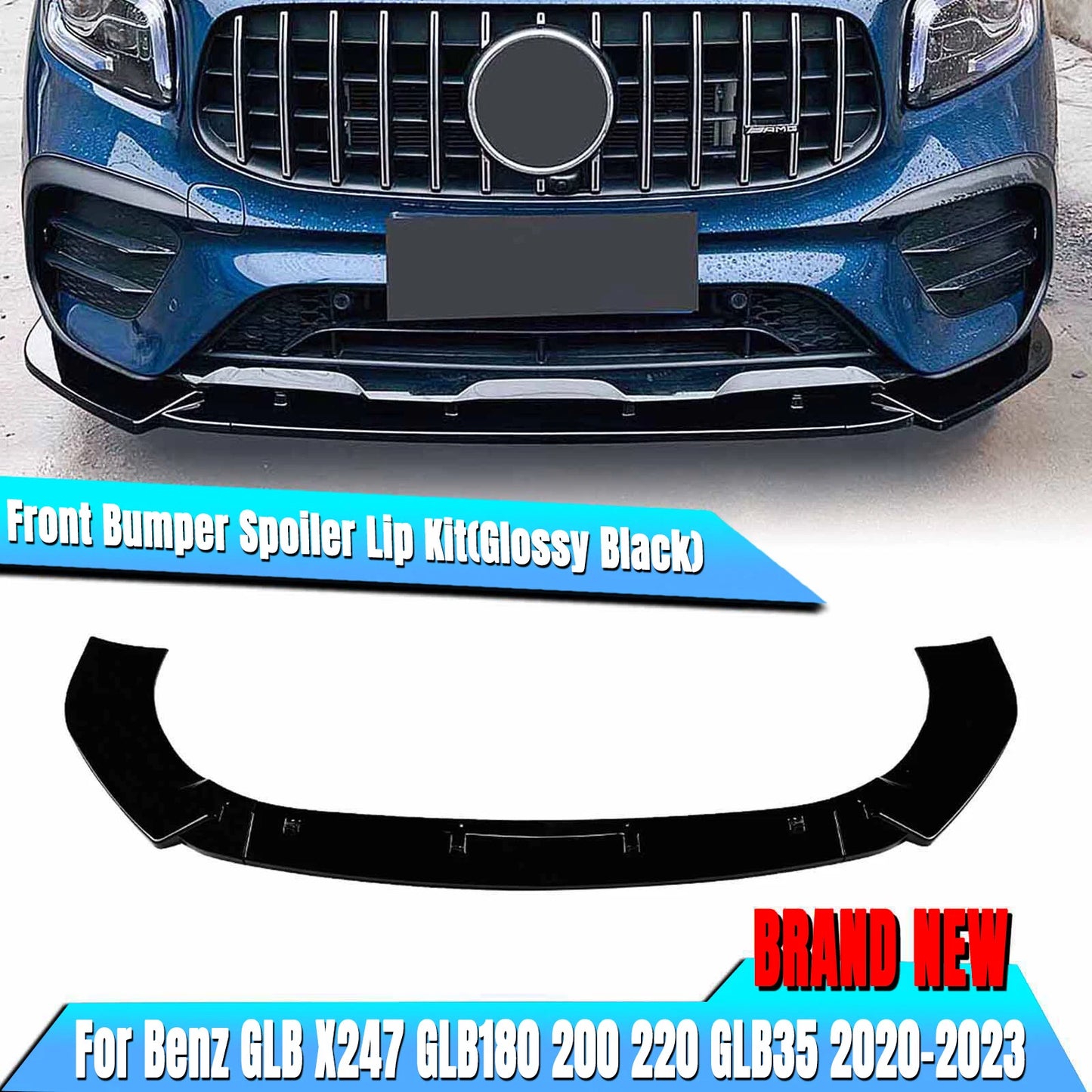 3pcs Gloss Black Front Bumper Spoiler Lip for Benz X247 GLB180 (20-23)