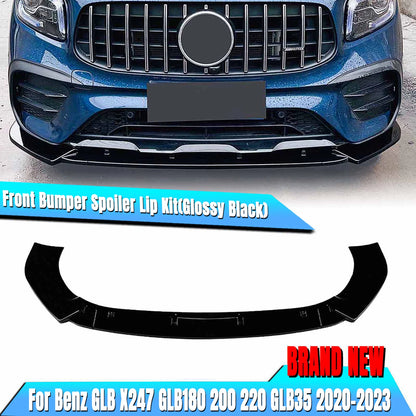 3pcs Gloss Black Front Bumper Spoiler Lip for Benz X247 GLB180 (20-23)