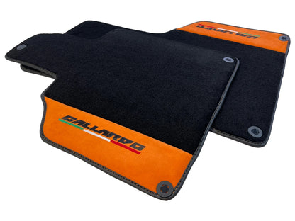 Black Floor Mats for Lamborghini Gallardo (2004-2013) - Orange Alcantara Leather