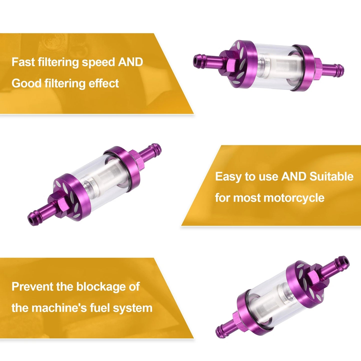 Purple Fuel Filters Engine Inline Gas Fuel Line Filter for Motorbike Dirt Bike