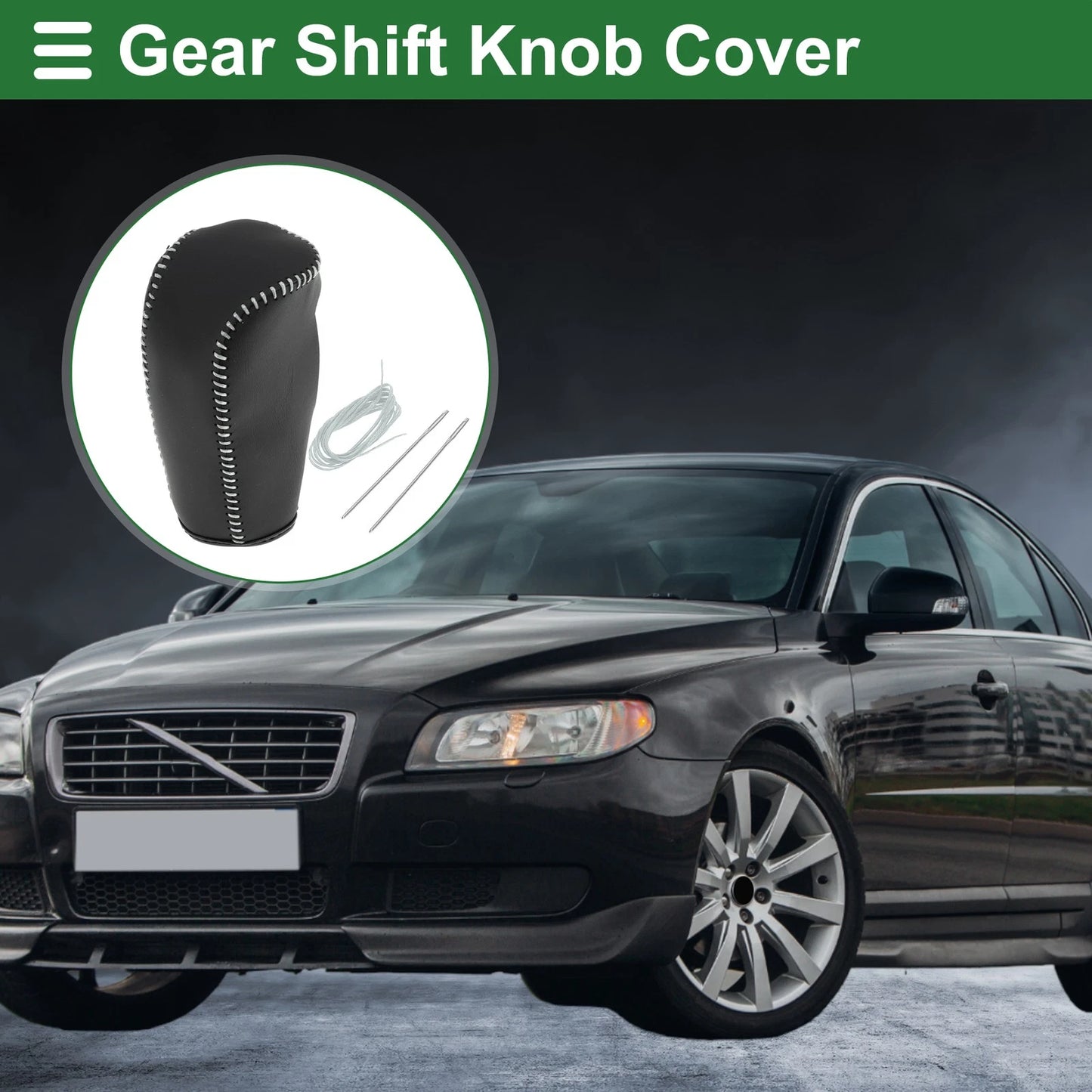 Car Gear Shift Knob Cover for Volvo S80 (2007-2012) Black Grey Faux Leather