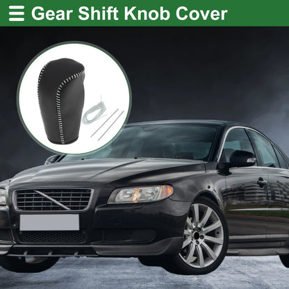 Car Gear Shift Knob Cover for Volvo S80 (2007-2012) Black Grey Faux Leather