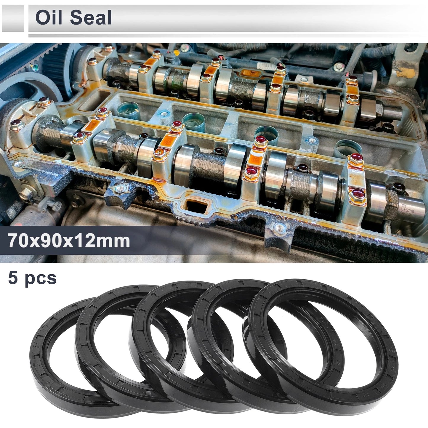 Oil Seal 70x90x12mm Nitrile Rubber Rotary Shaft Seal 5 Pcs for Vehicle