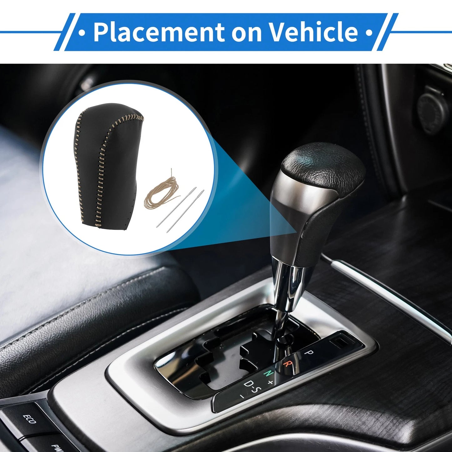 Car Gear Shift Knob Cover for Toyota RAV4 (2013-2016) Black Beige Faux Leather