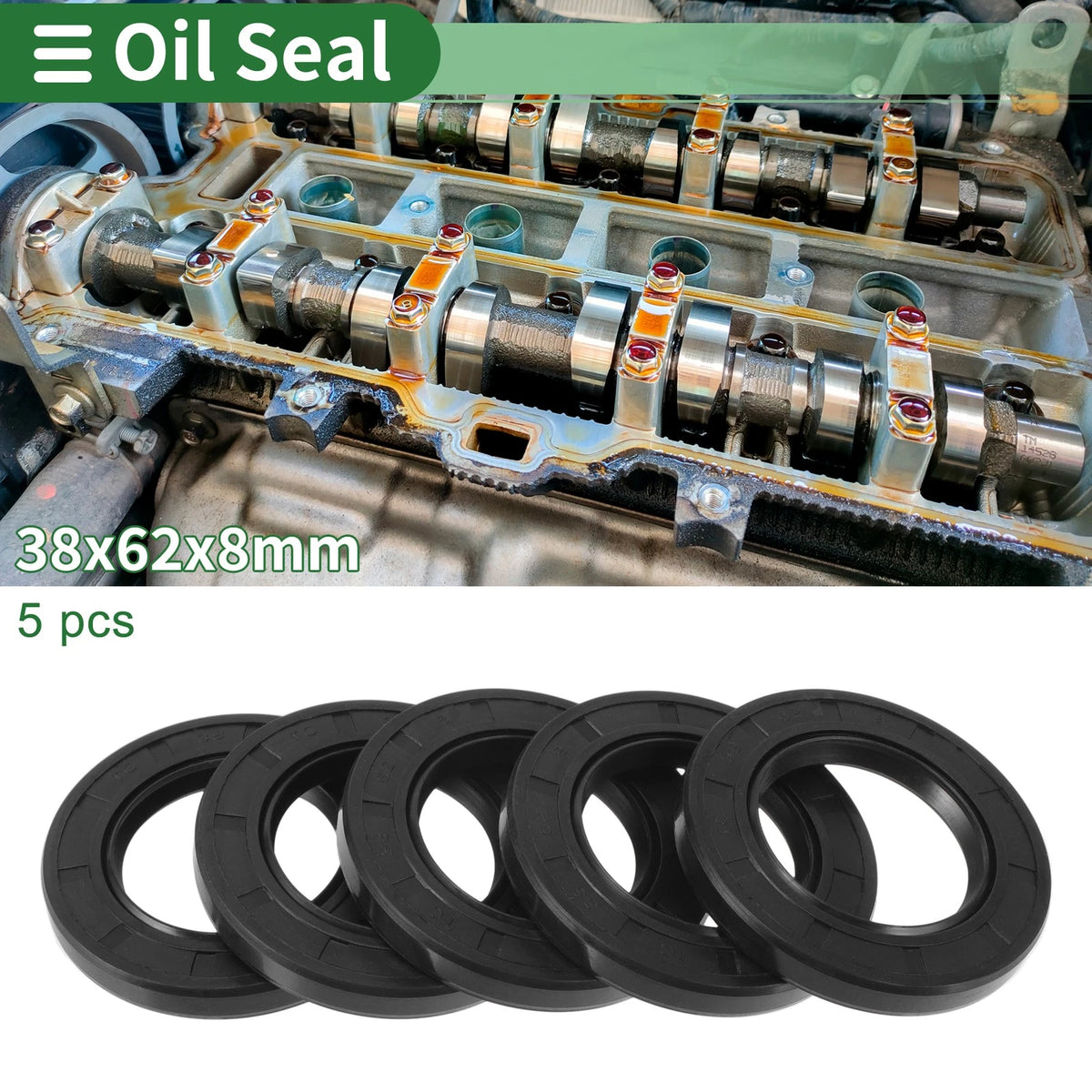 Oil Seal 38x62x8mm Seal Ring NBR Rubber Black 5 Pcs