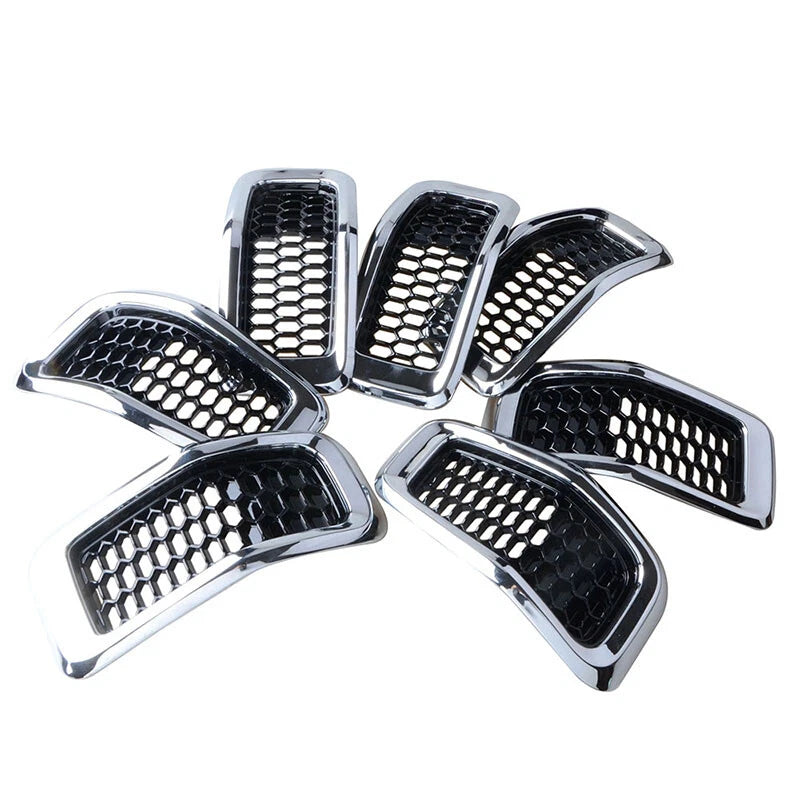 7X Chrome Black Honeycomb Mesh Grille Inserts for Jeep Cherokee (2014-2018)
