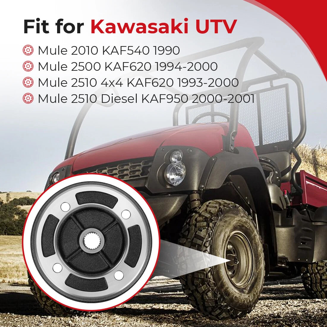 Front Wheel Brake Drum Hub for Kawasaki KAF620 KAF950 Mule (1993–2001)