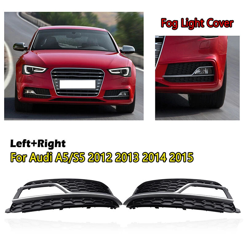 Front Bumper Fog Light Grille Cover 2 x Fits Audi S5 A5 S-Line (2013-2016)