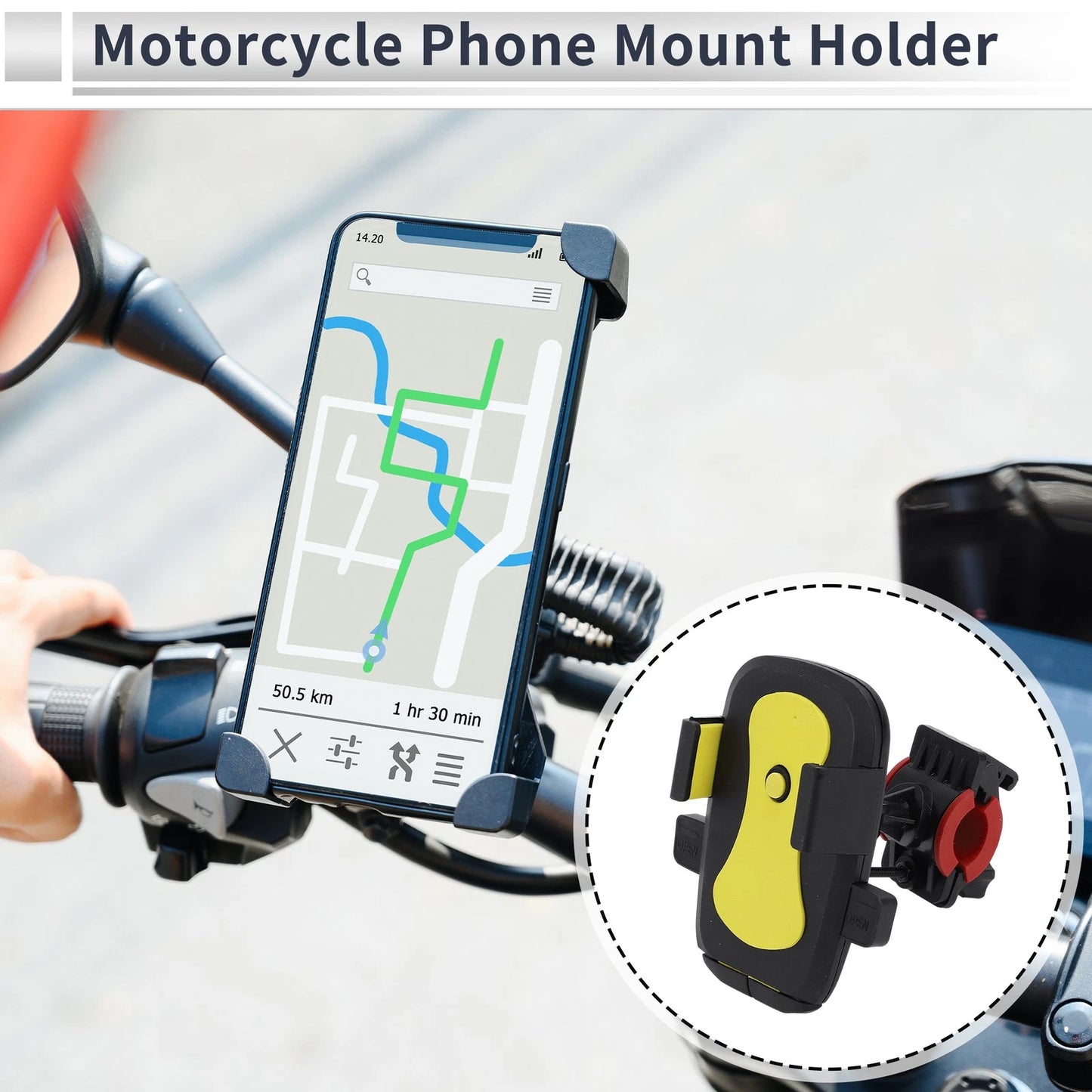 Motorcycle Phone Mount Holder 4.7-7.2 Phones Black Yellow for Motorcycle