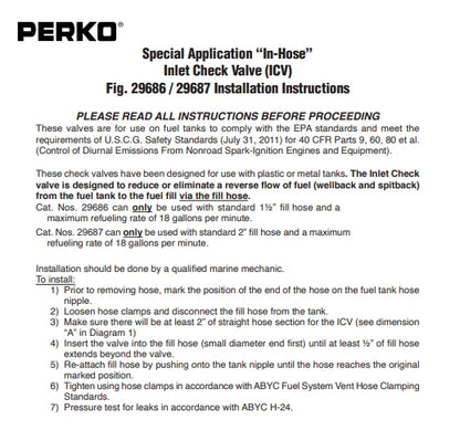 Fuel Fill In-Line Check Valve for Perko, Suits Petrol, 38mm ID Hose