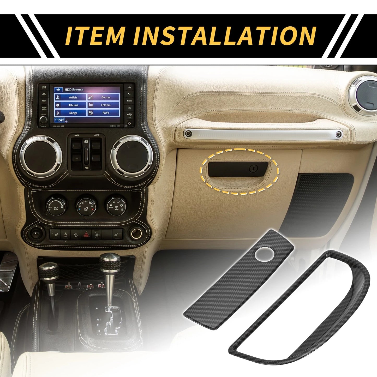 Glove Box Handle Switch Cover Trim for Jeep Wrangler JK (2007-2017) Black
