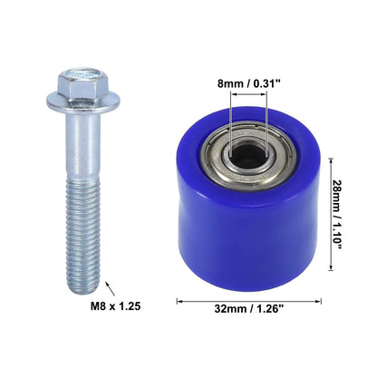 2 x 8mm Motorcycle Chain Pulley Roller Slider Wheel Guide Blue for Motorcycle