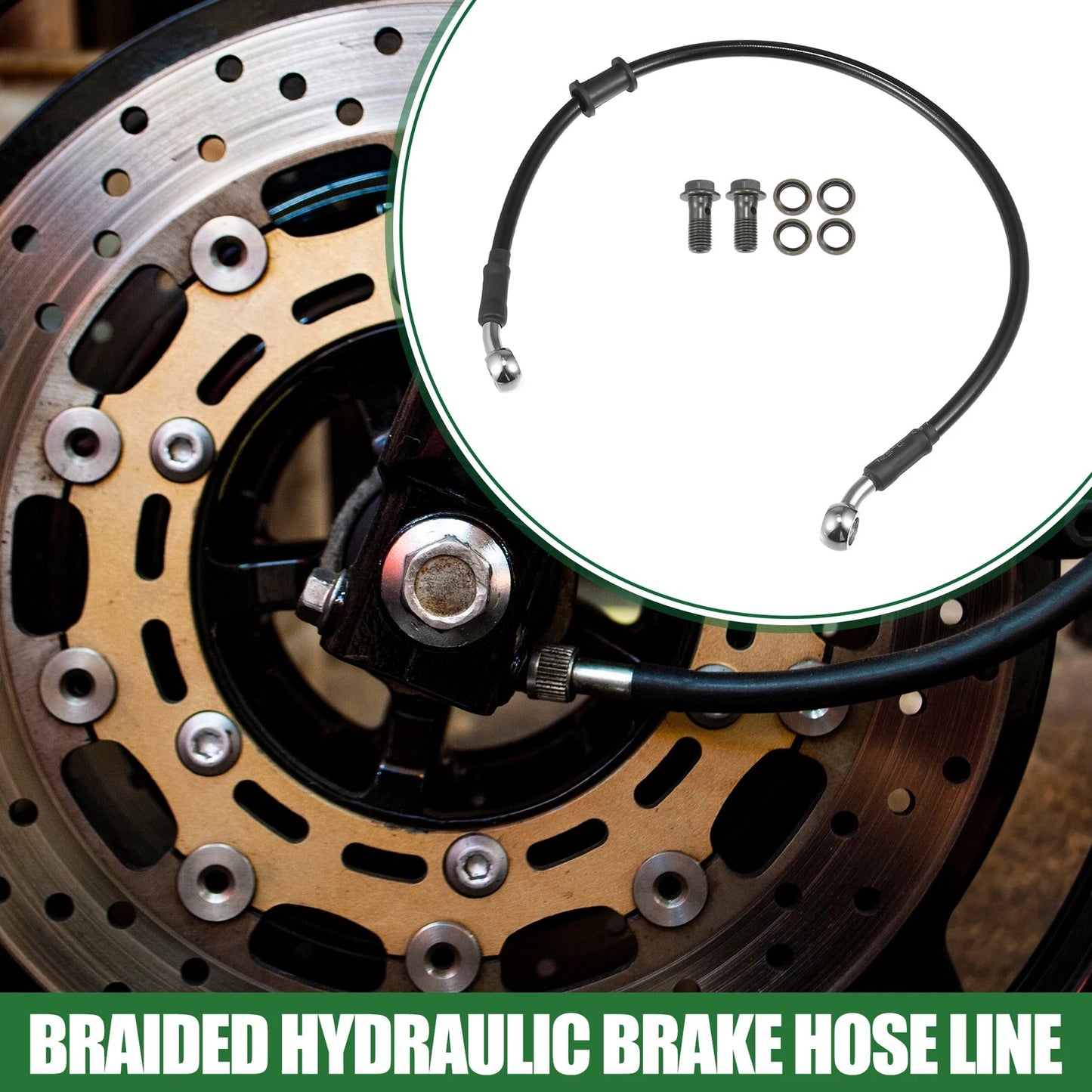 Brake Line 50cm Braided Hydraulic Oil Hose Black Silver Tone for Motorcycle
