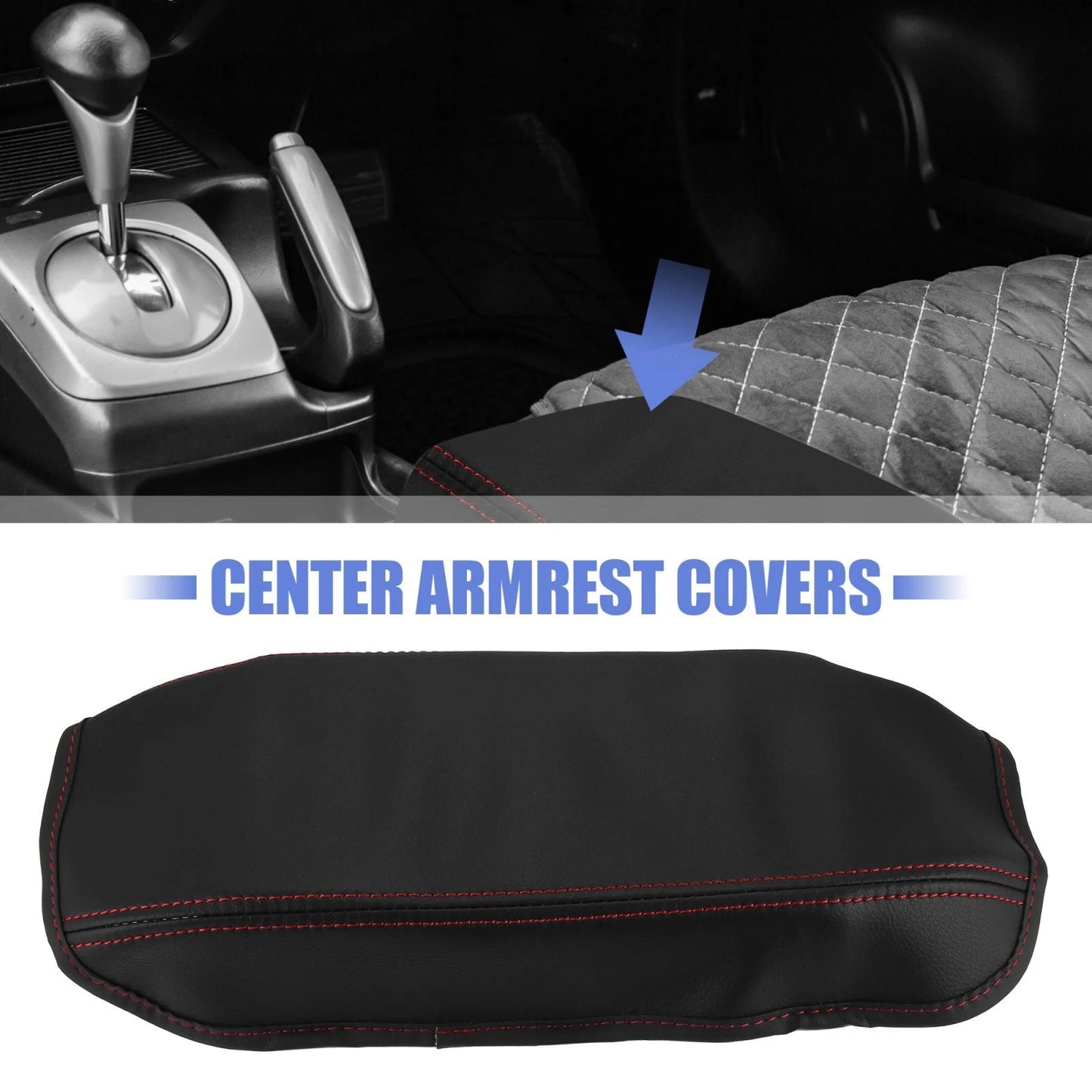 Microfiber Leather Armrest Cover Pad for Honda Civic (2006-2011) Black/Red