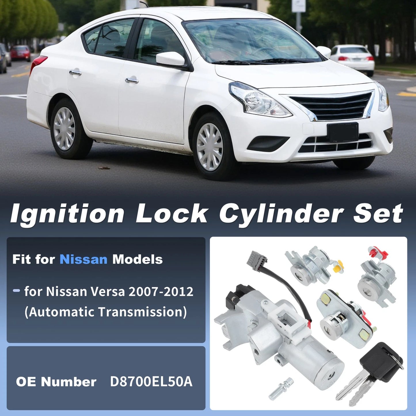 Ignition Lock Cylinder & Door Trunk Lock w/ 2 Keys for Nissan Versa (2007-2012)