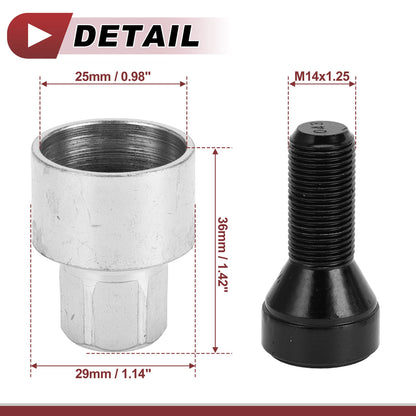 Set of 1 Wheel Lock Lug Nut Anti-theft Key Socket M14*1.25 for BMW