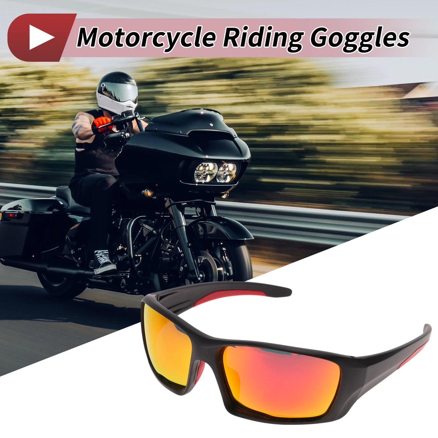 Riding Goggles Red Lens Black Frame Tri-acetel Cellulose for MakeModel