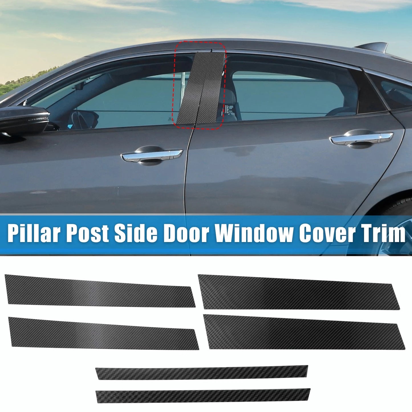 6 x Pillar Post Side Door Window Covers for Honda Civic Sedan (2006-2011)