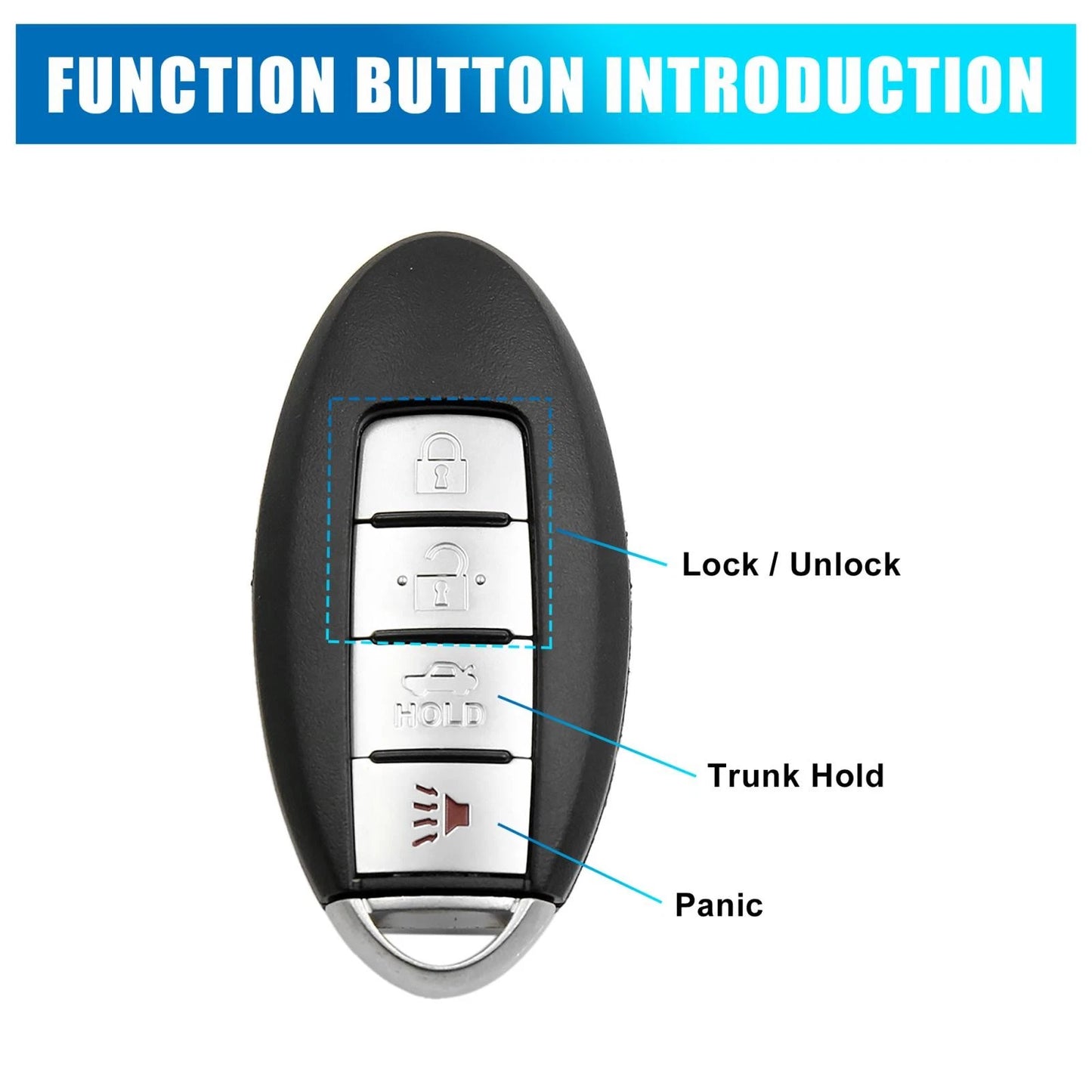 Key Fob Shell Case for Nissan Altima Maxima 4 Button Black (2002-2023)
