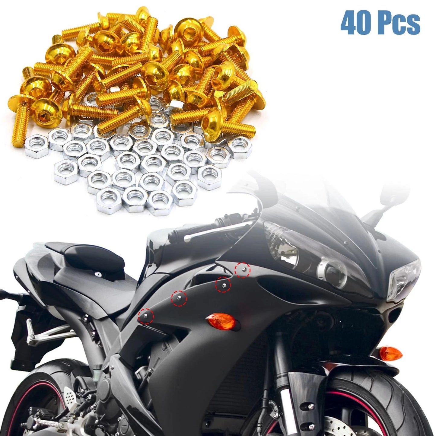 40pcs M6 Hex Socket Head Bolts Screws Nuts for Motorcycles