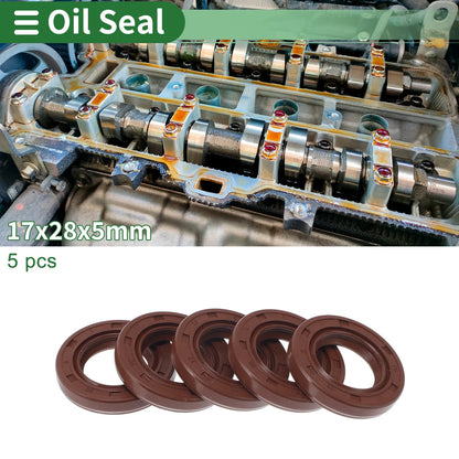 Oil Seal 17x28x5mm Rotary Shaft Seal FKM Rubber Brown 5 Pcs