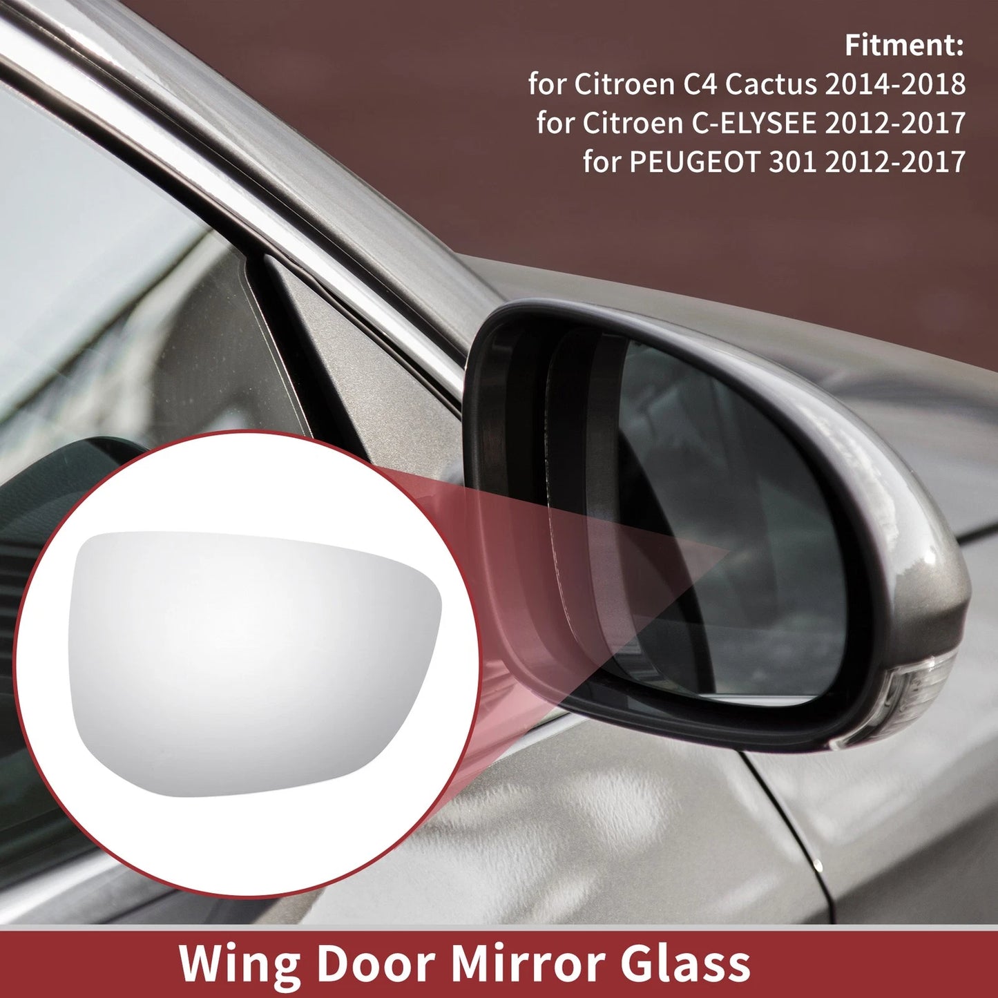 Right Side Wing Mirror Glass for Citroen C4 Cactus (2014-2018)