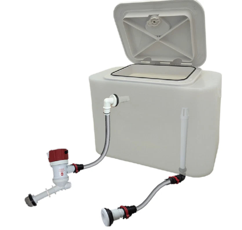 Bait Tank for Boat Complete 40 LT with Rule Pump, Hoses & Livewell Fittings