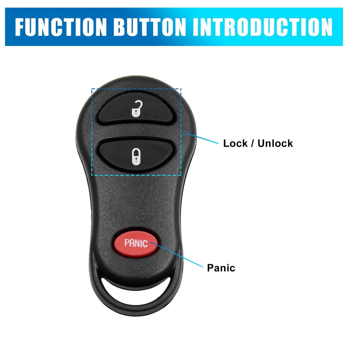 2 x 3 Button Key Fob Remote Case Shell for Dodge (2001-2005)