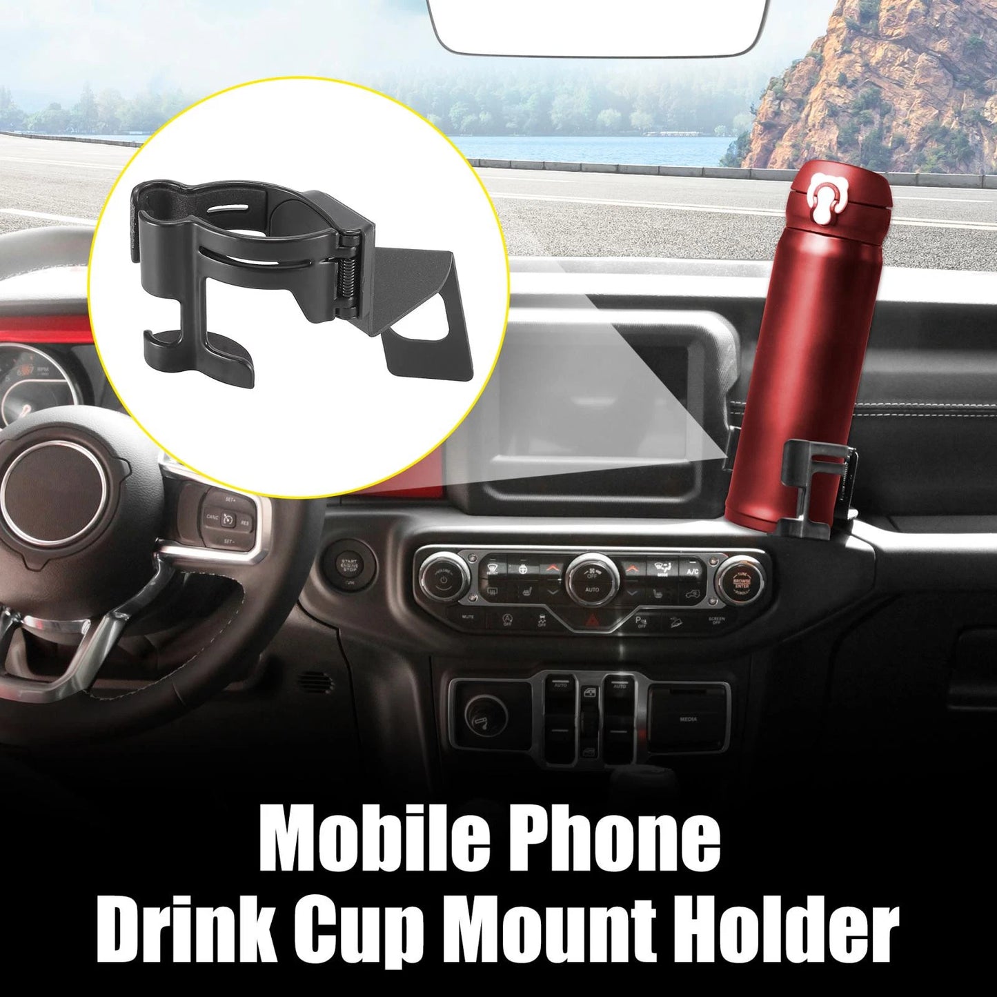 Mobile Phone Drink Bottle Cup Mount Holder for Jeep Wrangler JL (2018-2021)