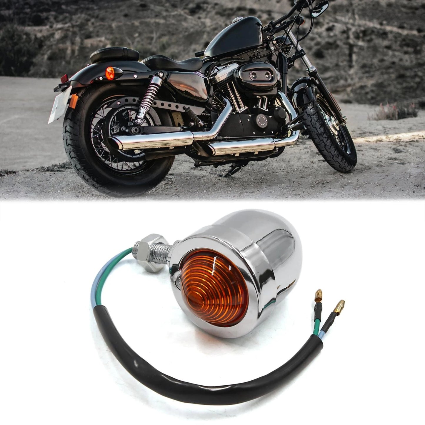 2 x Yellow Light Chrome Motorcycle Turn Signal Lamp Bulb for Harley-Davidson