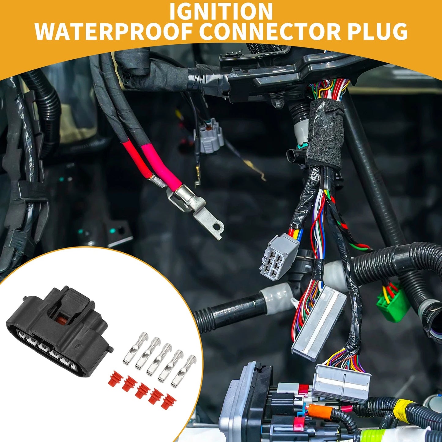 5-Pin Ignition Waterproof Connector Plug 1 Set Plastic Black 2.2mm for Toyota