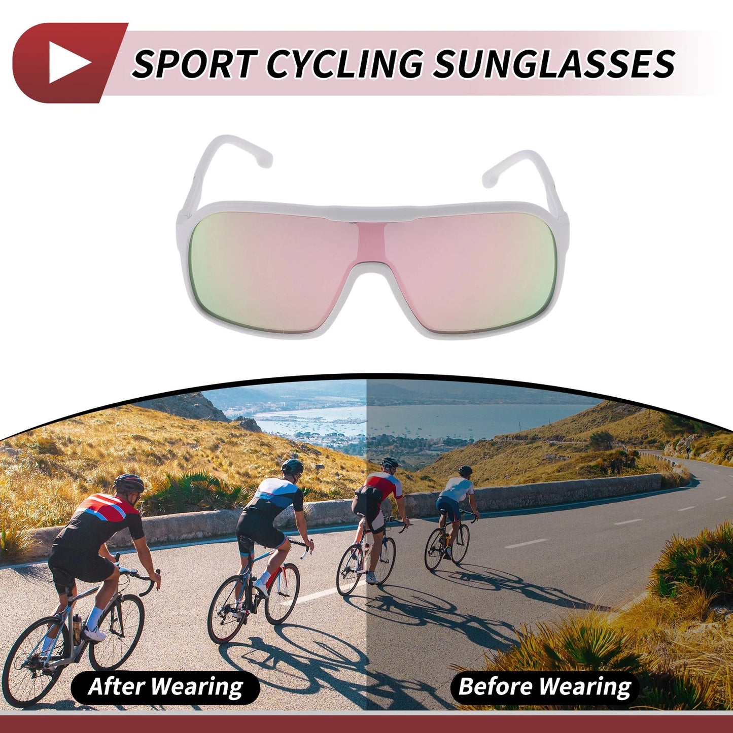 Motorcycle Riding Goggles Pink Lens Black White Frame UV400