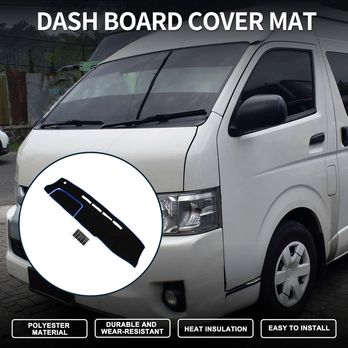 Dashboard Dash Cover Mat Sticker Black Blue 1Set for TOYOTA HIACE (2004–2024)