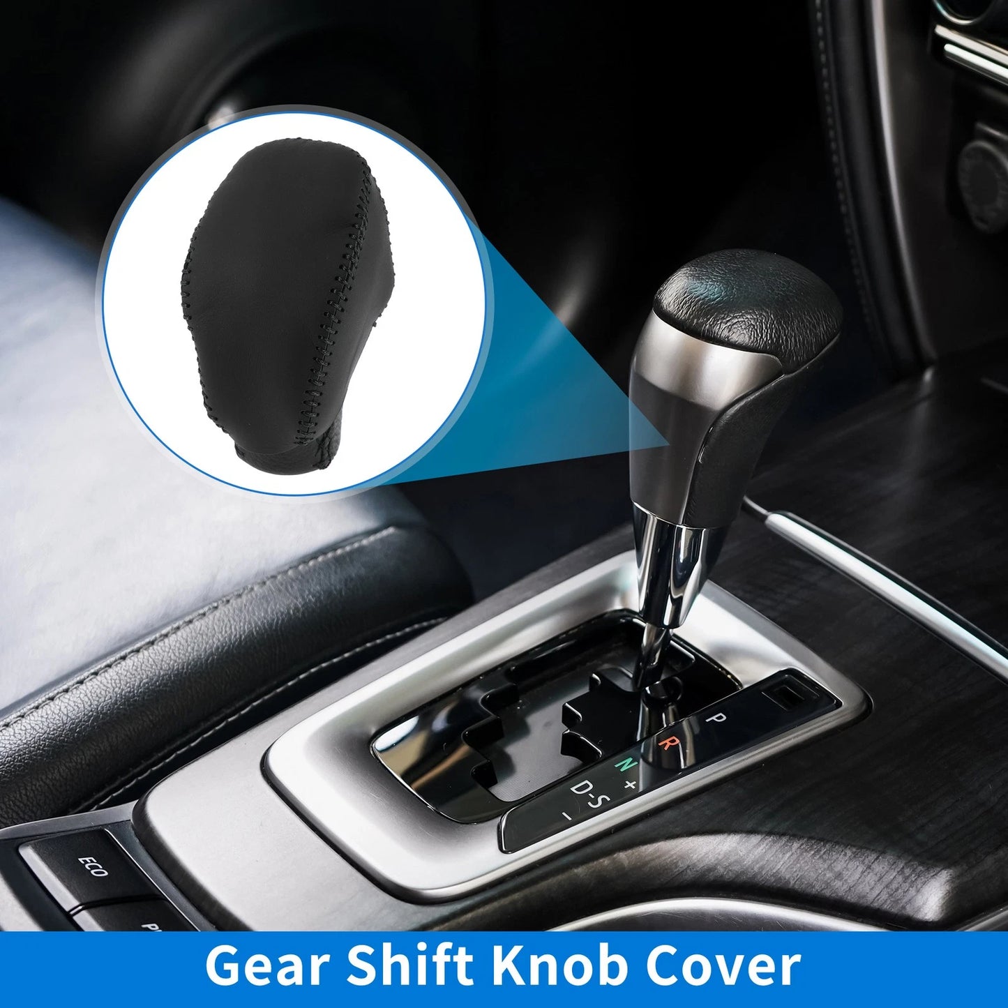 Car Gear Shift Knob Cover for Toyota RAV4 (2019-2024) Black Faux Leather