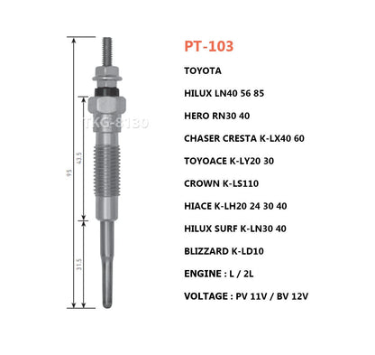 4 x Glow Plugs for Toyota Hilux, Cresta, Toyoace, Crown, Hiace, Blizzard (1985-2003)