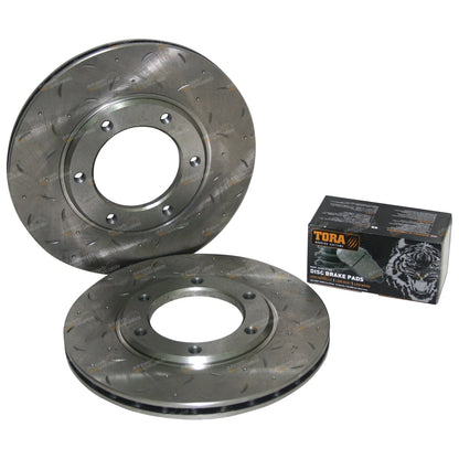 Slotted Drilled Front Disc Rotors + Brake Pads for Patrol MQ MK 160 GQ Y60